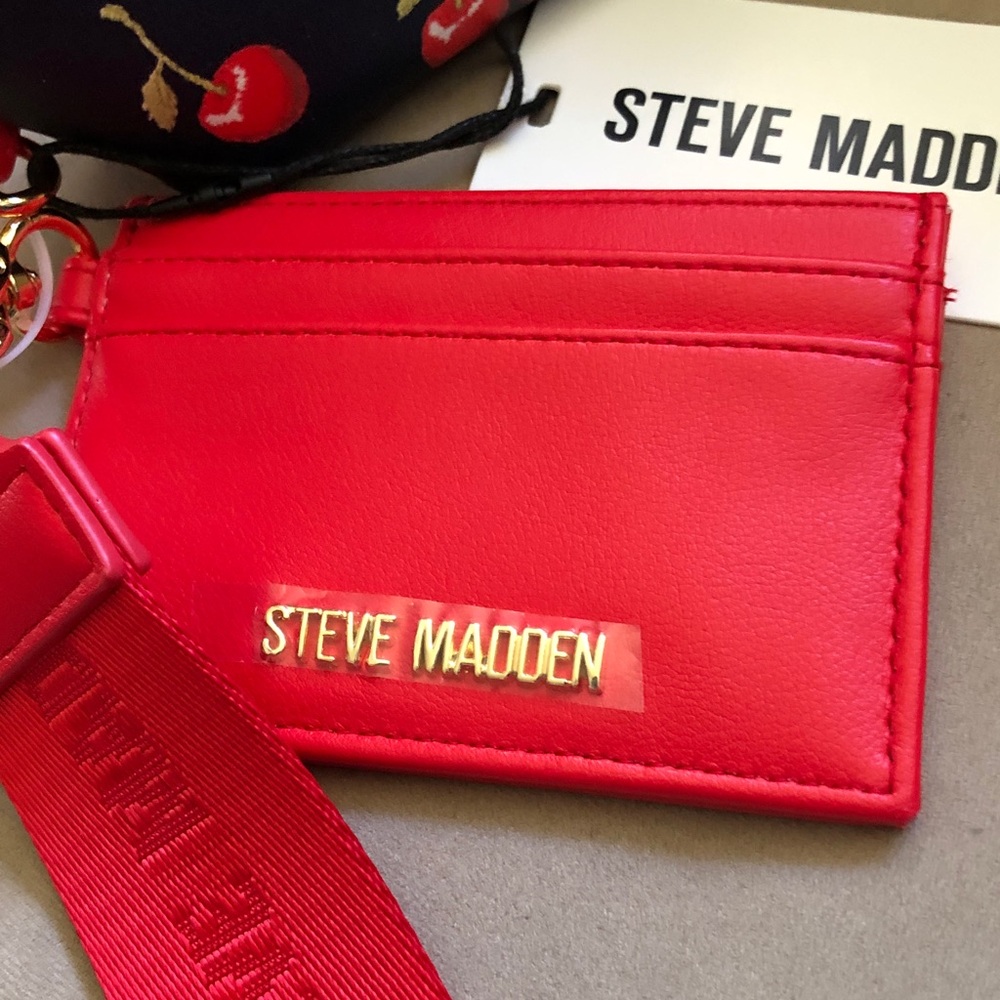 Steve Madden Navy Cherry Coin Pouch with Red Wristlet Cardholder - Picture 3 of 8